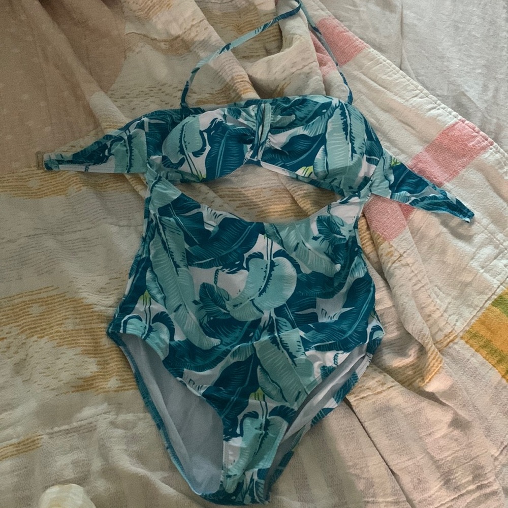 One Piece Swimsuit Blue and Green, Jungle Style, Sz Small